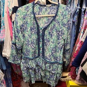 Floral Print Women's dress - Blue and Green